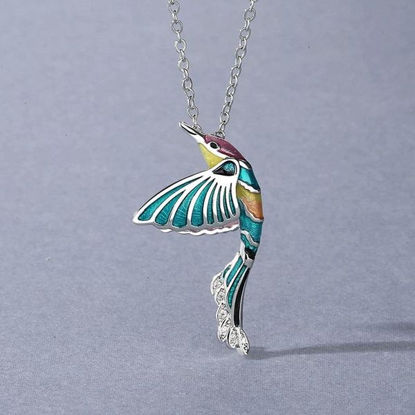 

pendant necklaces creative hummingbird necklace color epoxy jewelry bird clavicle chain fashion women's hand enamel, Silver