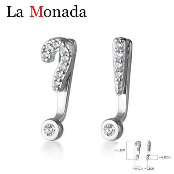 

real 925 sterling silver minimal personalize exclamation question mark earrings dazzling clear cz fine jewelry stud, Golden;silver