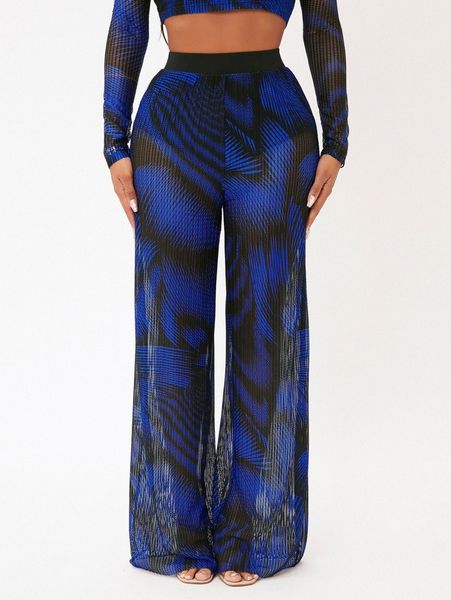 

sxy high waist allover print wide leg pants p5om#, Black;white