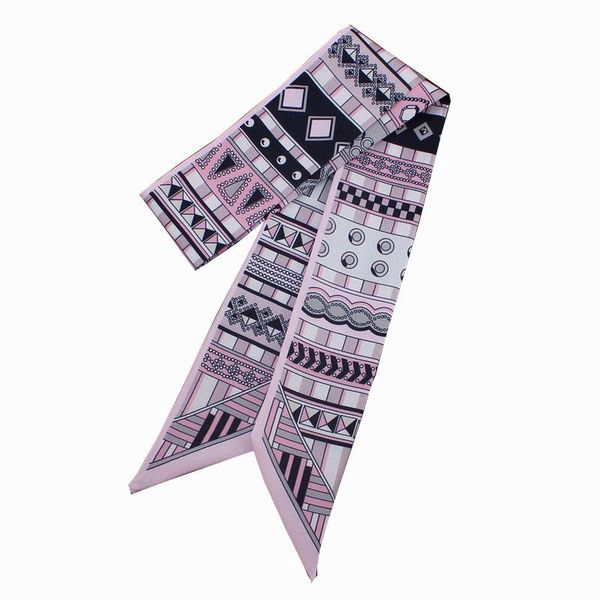 

scarves geometric patchwork print riband bag handle decorate scarf small ribbon hair band bandeaus wholesale choker tie, Blue;gray