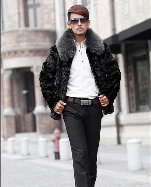 

men's fur & faux autumn winter coats casual plus size mink overcoat solid, Black