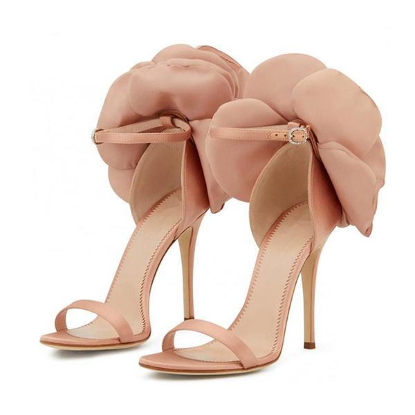 

women nude silk sandals gladiator ankle strap flower decor summer shoes ladies black sandalias high heels wedding