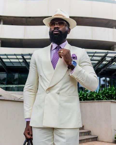 

men's suits & blazers (jacket+pants) fashion creamy white shawl lapel double breaster 2 piece groomsman for wedding prom party dress cu, White;black