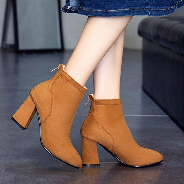 

boots autumn and winter pointed heel back zipper simple fashion ankle large, Black