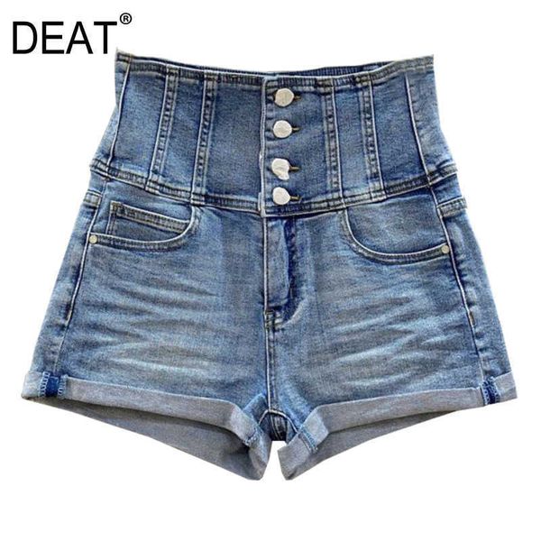 

[deat] summer fashion short pants loose high waist white single-breasted personality women denim shorts 13c737 210527, White;black