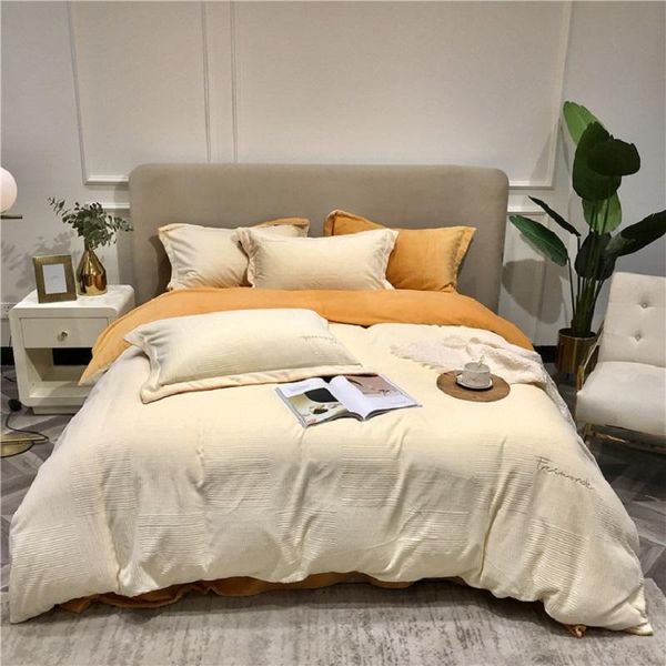 

milk fleece beddingset 4pcs 1.8m bedsheet double-sided flannel winter thick warmth linen quilt cover 2.0mhome textile pillowcase bedding set
