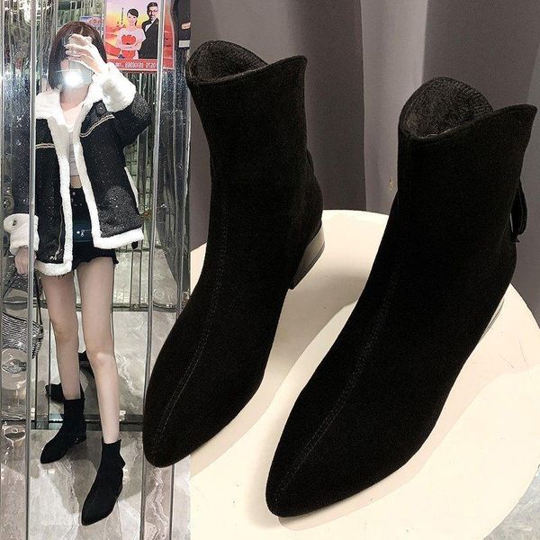 

boots 2021 short women's autumn and winter style tide plus velvet zipper x667, Black