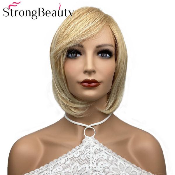 

synthetic wigs strongbeauty short straight bob side swept bangs wig heat resistance, Black