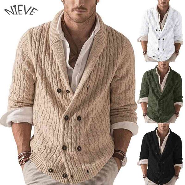 

men thick sweater coat button shawl collar lapel cardigan casual fall winter et warm outerwear gersey hombre, Black;white