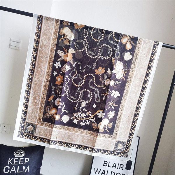 

scarves satin silky summer bufanda mujer thin sunscreen women scarf female beach wheel print simulation silk foulard hijab shawl, Blue;gray