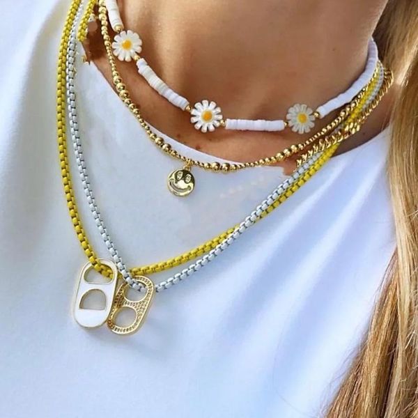 

pendant necklaces fresh fashionable daisy flower handmade necklace for woman fashion charm choker soft ceramic chain exquisite accessories g, Silver