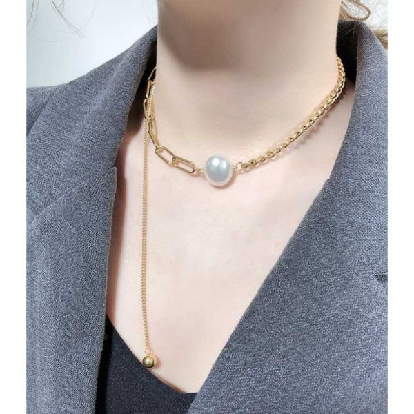 

chains 316l stainless steel tassel pearl pendant geometry charm thick clavicle chain choker necklace for women fashion fine jewelry, Silver