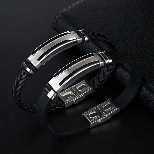 

charm bracelets 2021 fashion jewelry vintage smooth glossy leather stainless steel bracelet weave silicone for women pulseras, Golden;silver
