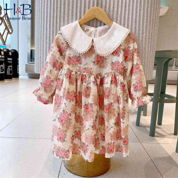

humor bear girls' dresses autumn children's clothing new children's fashon baby kids korean princess long sleeve dress 210331, Red;yellow