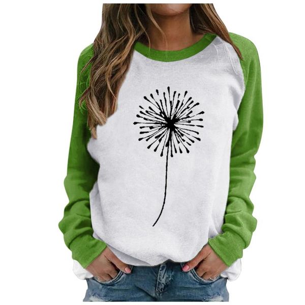 

women's hoodies & sweatshirts dandelion printed color block harajuku pullover women sweatshirt long sleeve round neck loose jumper tuni, Black