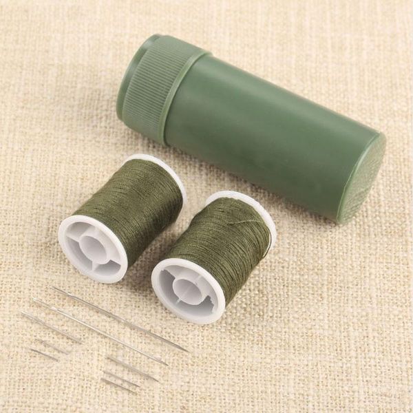 

1pc mini needles craft sewing box set army green portable kit cylinder case travel with threads notions & tools, Black