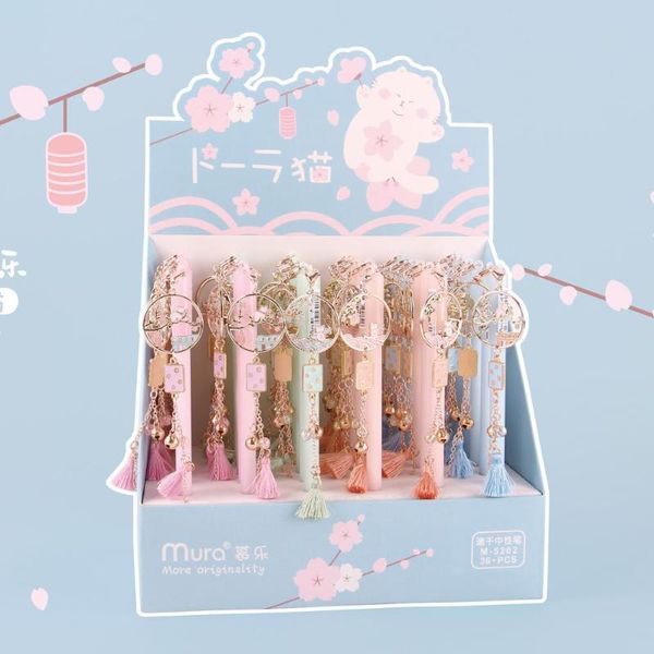 

gel pens 36 pcs/lot creative cherry cat pendant pen cute 0.5mm black ink signature promotional gift office school supplies