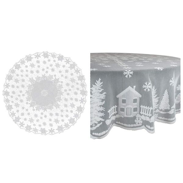 

table cloth 2 pcs white snowflake christmas tree lace round tablecloth, a & b