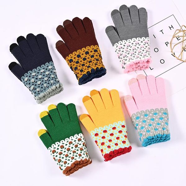 

five fingers gloves comfortable cute female accessories stylish touch screen jacquard korean style warm knitted imitation cashmere, Blue;gray