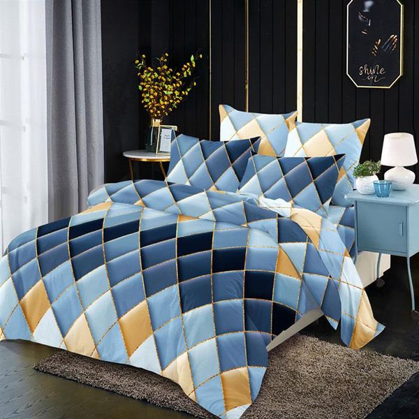 

bedding sets 3pcs rhombic blue gradient color gilting line pattern polyester duvet cover pillowcases fashion trend oceania
