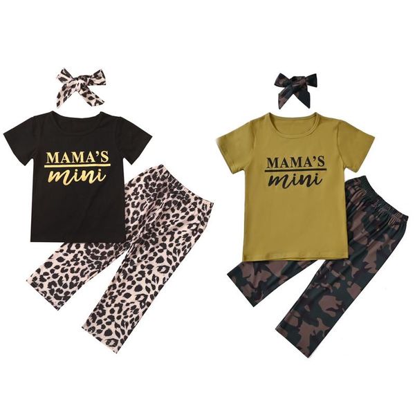 

clothing sets 1-6 years kids girls 3pcs camouflage clothes set printed pattern round collar t-shirt trousers and headdress leopard, White