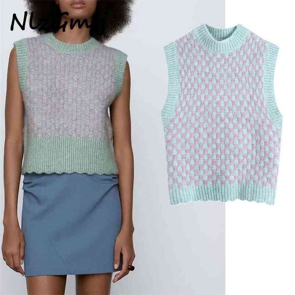 

vest women sweater spring chic ribbed short sleeveless sweaters woman elastic street female 03 210628, White;black
