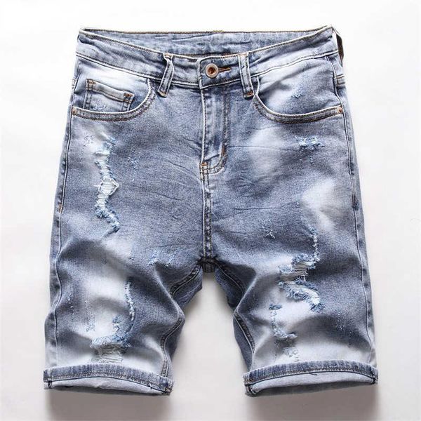 

men's shorts 2021 summer clothing korean style straight young trousers plus oversize five-point ripped denim pants, White;black