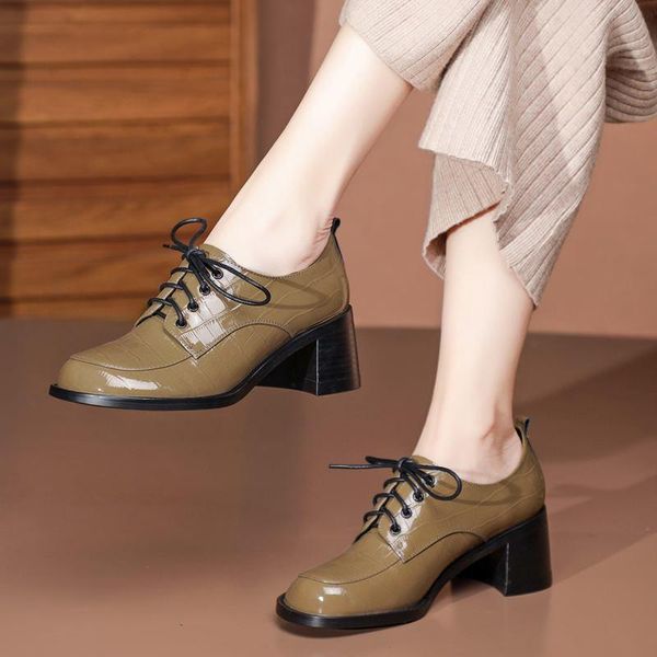 

size 34-42 cross tied natural genuine leather women heels shoes fashion waterproof high heel office work dress, Black