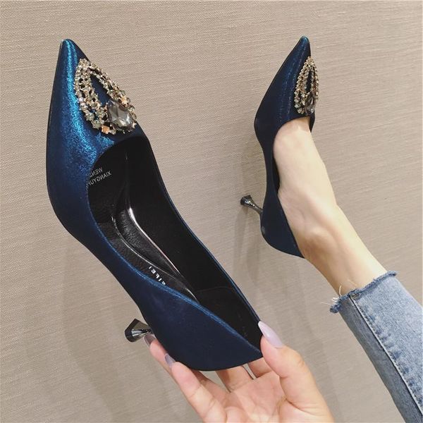 

dress shoes french high heels women's 2021 fashion diamond thin heel shallow mouth pointed single banquet, Black
