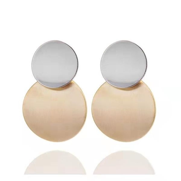 

dangle & chandelier simple geometric large glossy brushed earrings, Silver