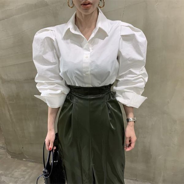 

women's blouses & shirts 2021 spring puff sleeve white blouse elegant office vintage korean fashion clothing female shirt ladies