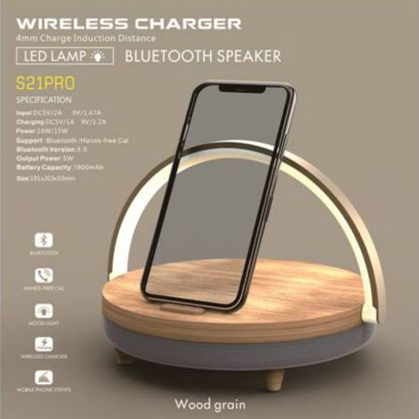 S21 Pro Bluetooth Speaker Wood Clargers Sem Fio Lâmpada LED para iphone 13 13PRO 12 Titular 15W High Power Rápido Carrinho de carregamento