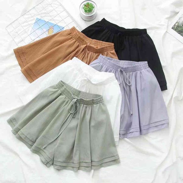 

women's shorts summer chiffon for women ruffled loose sashes a- line wide leg short pants y5se, White;black