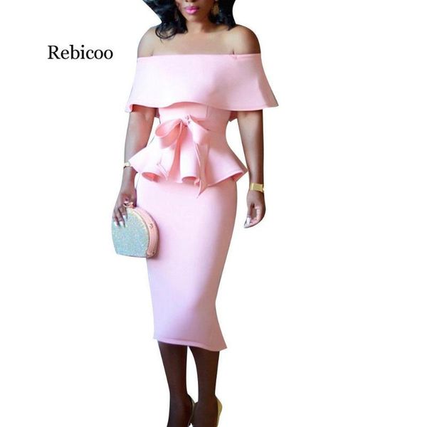 

skirts 2pcs/set women off shoulder bowknot ruffle high waist bodycon midi skirt, Black