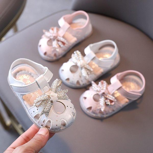 

lovely anti-collision toddler sandals girls bowtie pearls soft sole 0-3 years old kids shoes t21n04ls-05, Black;red