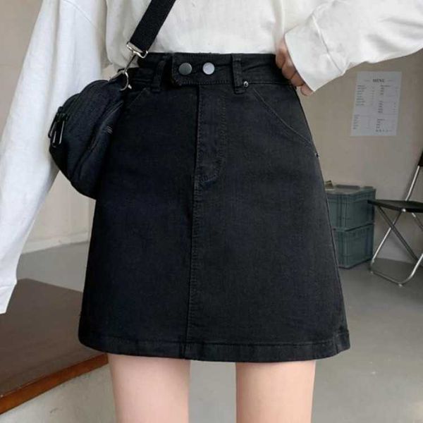 

fashion skirts 2021 spring and summer korean high waist bla denim women's short a-line hip, Black