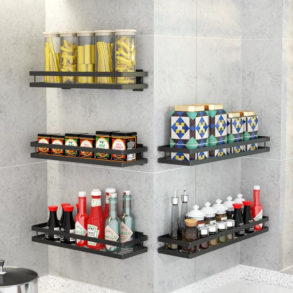 20/25/30/25/40 / 50CM Deposito di deposito condimento rack Punch-free Cucina Bagno Rack Spice Rack Acciaio Carbonio Parete Appeso angolare