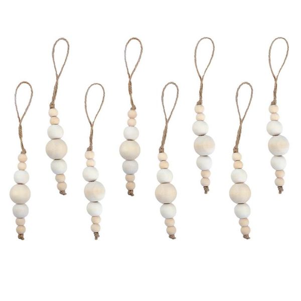 

napkin rings 8pcs wooden bead tassel ring buckle for decor (beige)