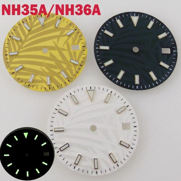

repair tools & kits 29mm lume watch dial watches face fit for nh35/nh35a movement date window leaf design black/yellow/white color