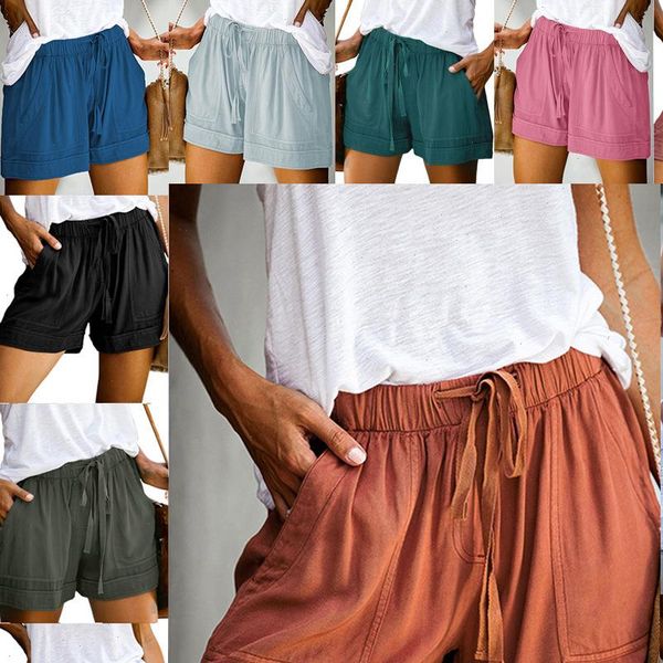 

casual women short wide leg baggy shorts summer high waisted elastic lace up wdc4527 drop good quality, White;black