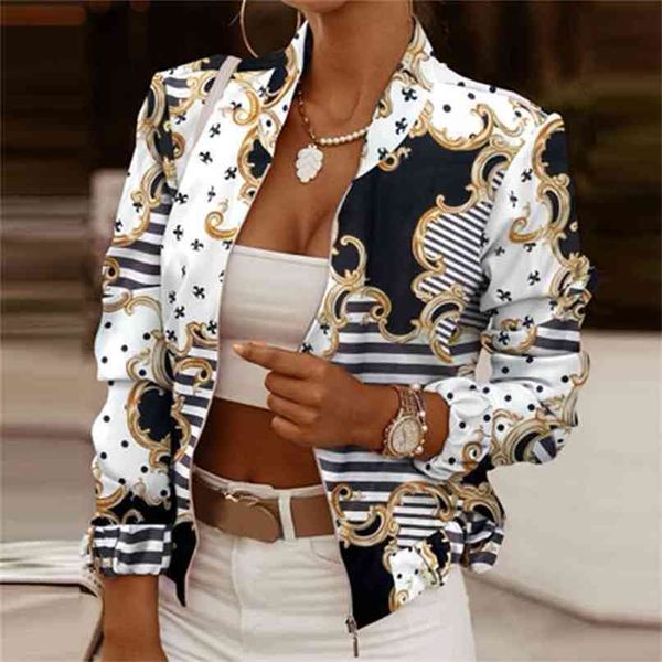 

vintage pattern print patchwork jacket women elegant stand collar zipper cardigan spring autumn long sleeve office coats outwear 210922, Black;brown