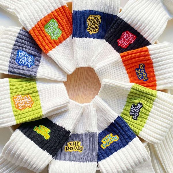

yu same socks children's middle tube pure cotton spring and autumn letter embroidery couple skateboarding stockings, Black;white