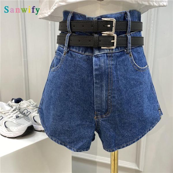 

women's jeans 2021 summer thin double high waist wide leg denim shorts women pants girls students, Blue