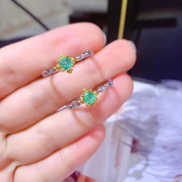 

cluster rings natural emerald ring,genuine 925 sterling silver,gem size round 4 mm,exquisite two-color craft, Golden;silver