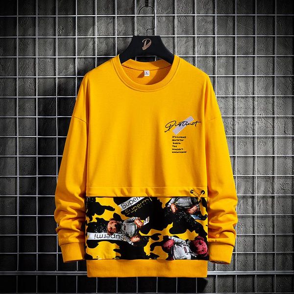 

men's hoodies & sweatshirts 2021 autumn and winter printing hoodie long-sleeved tide brand casual pullover round neck sweatshirt men, Black