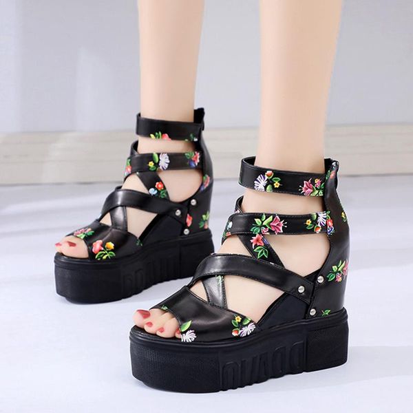 

dress shoes platform woman peep toe cross strap gladiator sandalias summer women's sandals 2021 wedge super high heels, Black