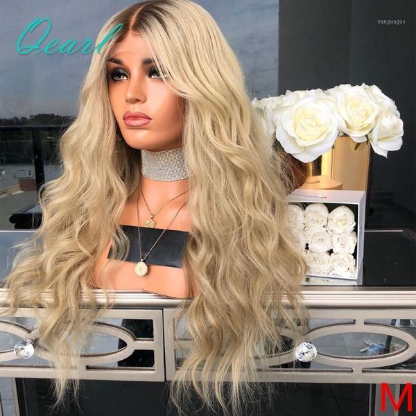 

deep long middle parting 13x6 lace front wig ombre light blonde colored human hair wigs wavy remy 150% 180% qearl1, Black;brown
