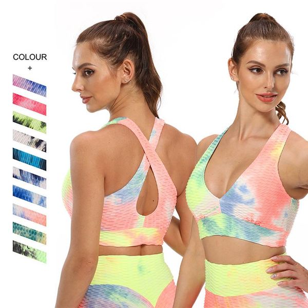 

yoga outfit tie dye running sports bra women brassiere workout gym fitness female seamless push up breathable underwear top