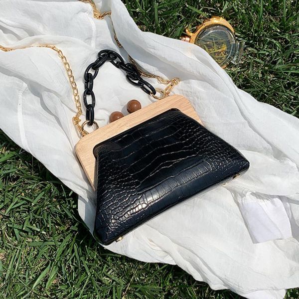 

evening bags alligator pattern chain handbag 2021 pu leather women designer clip shoulder crossbody bag