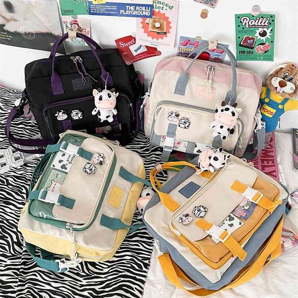 

women cute cow backpack female student college schoolbag girl badge multifunctional backpacks kawaii ladies waterproof nylon bag 210922